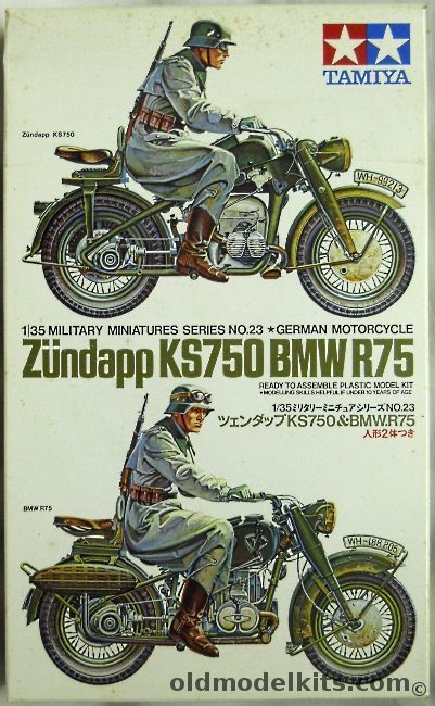 Tamiya 1/35 Zundapp KS750 and BMW R75 Motorcycles With Drivers, 3523 plastic model kit